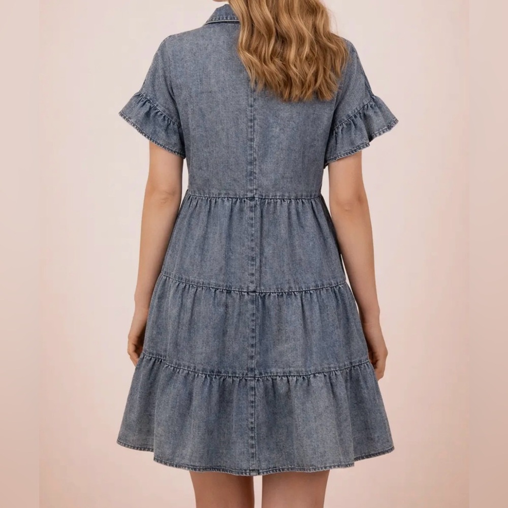 Mineral Washed Chambray Shirt Mini Dress - Indigo - Picture 2 of 3